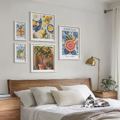 Bildergalerieset für die Wand mit Vintage-Zitrusmotiven
