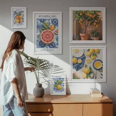 Bildergalerieset für die Wand mit Vintage-Zitrusmotiven