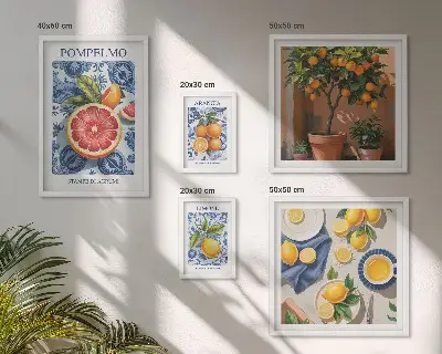 Bildergalerieset für die Wand mit Vintage-Zitrusmotiven
