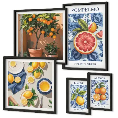 Bildergalerieset für die Wand mit Vintage-Zitrusmotiven