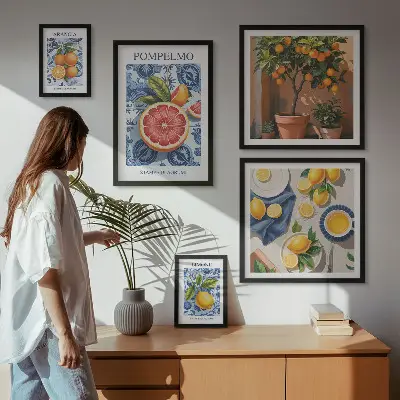 Bildergalerieset für die Wand mit Vintage-Zitrusmotiven