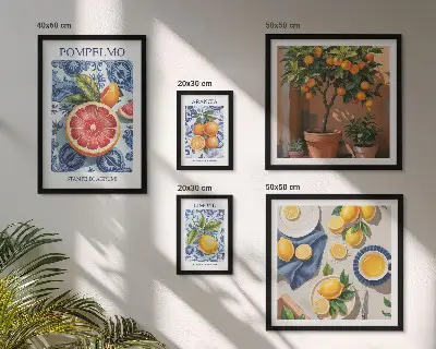 Bildergalerieset für die Wand mit Vintage-Zitrusmotiven