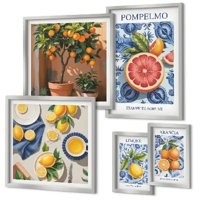 Bildergalerieset für die Wand mit Vintage-Zitrusmotiven