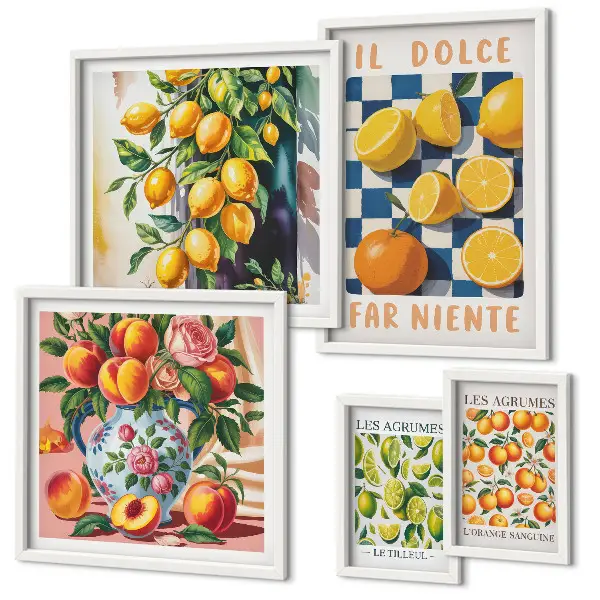 Bildergalerieset für die Wand mit Zitrus Retro Motiv für die Küche