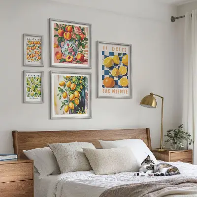 Bildergalerieset für die Wand mit Zitrus Retro Motiv für die Küche