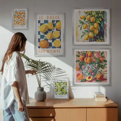 Bildergalerieset für die Wand mit Zitrus Retro Motiv für die Küche
