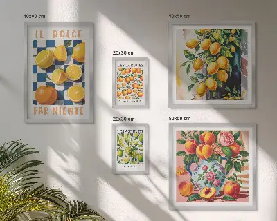 Bildergalerieset für die Wand mit Zitrus Retro Motiv für die Küche