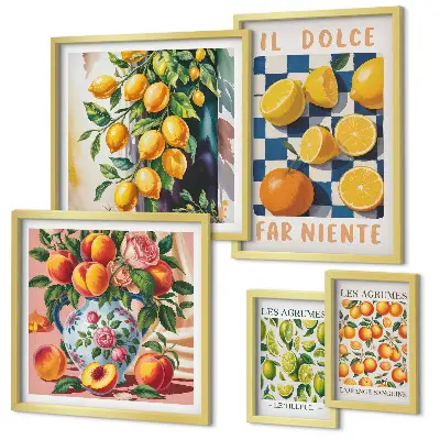 Bildergalerieset für die Wand mit Zitrus Retro Motiv für die Küche