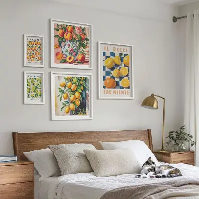 Bildergalerieset für die Wand mit Zitrus Retro Motiv für die Küche