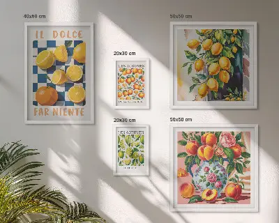 Bildergalerieset für die Wand mit Zitrus Retro Motiv für die Küche