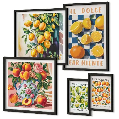 Bildergalerieset für die Wand mit Zitrus Retro Motiv für die Küche