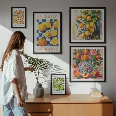Bildergalerieset für die Wand mit Zitrus Retro Motiv für die Küche