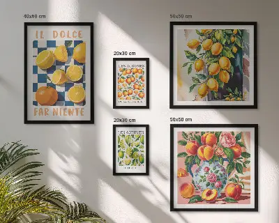 Bildergalerieset für die Wand mit Zitrus Retro Motiv für die Küche