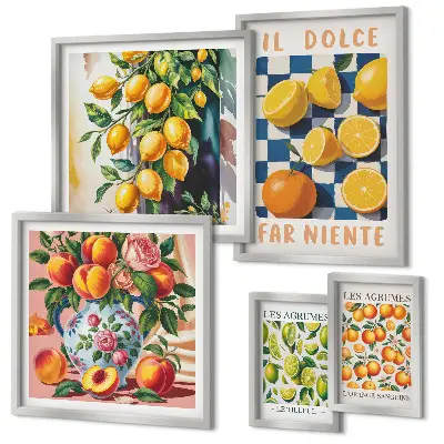 Bildergalerieset für die Wand mit Zitrus Retro Motiv für die Küche
