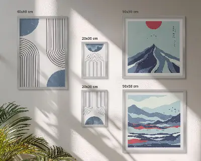 Abstrakte Landschaftsgeometrie als stilvolles Bilderset für das Sofa
