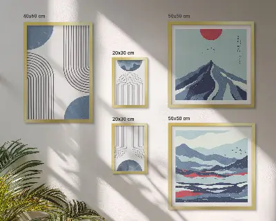 Abstrakte Landschaftsgeometrie als stilvolles Bilderset für das Sofa