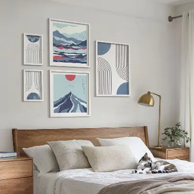 Abstrakte Landschaftsgeometrie als stilvolles Bilderset für das Sofa