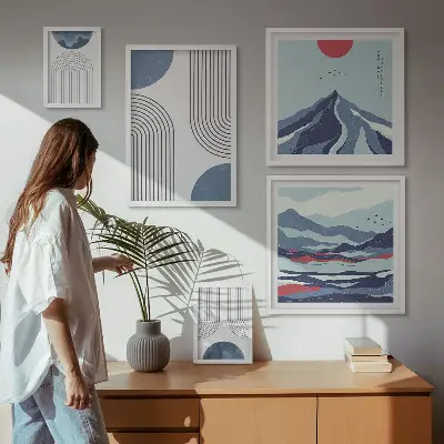 Abstrakte Landschaftsgeometrie als stilvolles Bilderset für das Sofa
