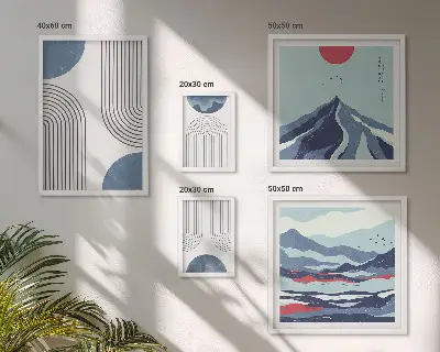 Abstrakte Landschaftsgeometrie als stilvolles Bilderset für das Sofa