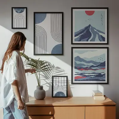 Abstrakte Landschaftsgeometrie als stilvolles Bilderset für das Sofa