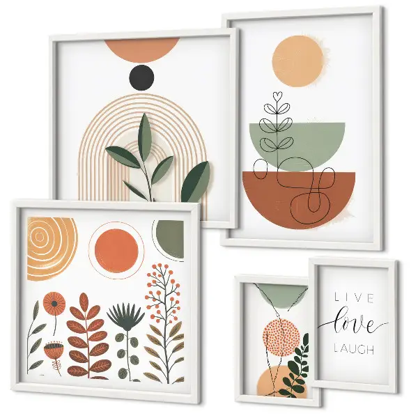 Bildergalerie-Set für die Wand mit stilvollen Pflanzen- und geometrischen Grafiken