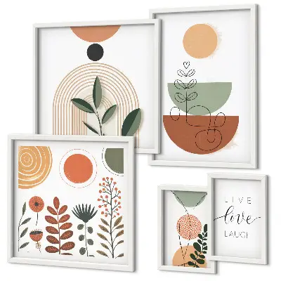 Bildergalerie-Set für die Wand mit stilvollen Pflanzen- und geometrischen Grafiken