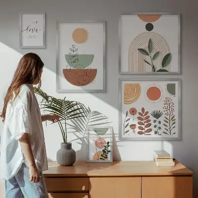 Bildergalerie-Set für die Wand mit stilvollen Pflanzen- und geometrischen Grafiken