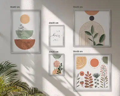 Bildergalerie-Set für die Wand mit stilvollen Pflanzen- und geometrischen Grafiken
