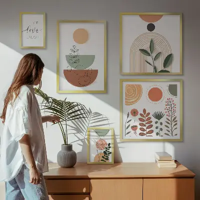 Bildergalerie-Set für die Wand mit stilvollen Pflanzen- und geometrischen Grafiken