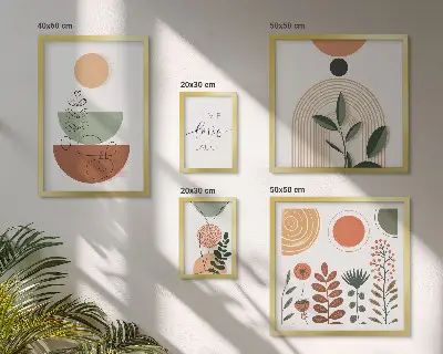 Bildergalerie-Set für die Wand mit stilvollen Pflanzen- und geometrischen Grafiken