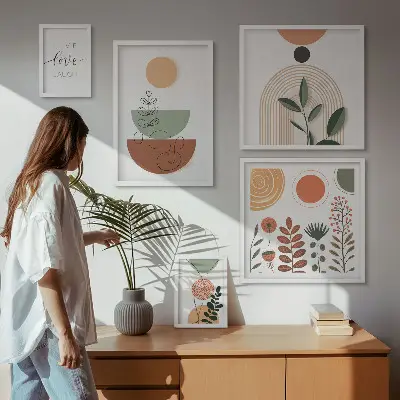 Bildergalerie-Set für die Wand mit stilvollen Pflanzen- und geometrischen Grafiken