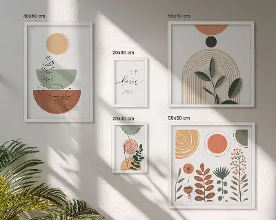 Bildergalerie-Set für die Wand mit stilvollen Pflanzen- und geometrischen Grafiken