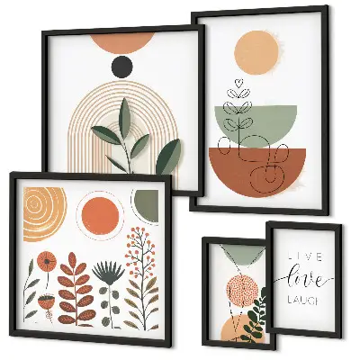 Bildergalerie-Set für die Wand mit stilvollen Pflanzen- und geometrischen Grafiken