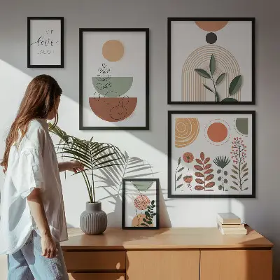 Bildergalerie-Set für die Wand mit stilvollen Pflanzen- und geometrischen Grafiken