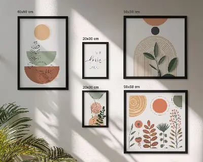 Bildergalerie-Set für die Wand mit stilvollen Pflanzen- und geometrischen Grafiken