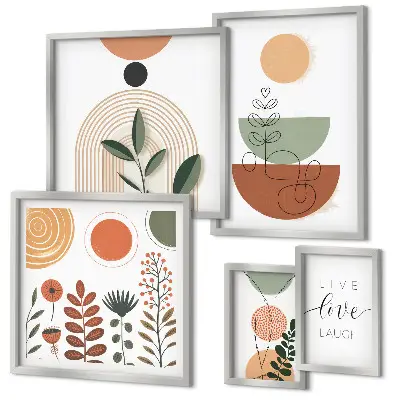 Bildergalerie-Set für die Wand mit stilvollen Pflanzen- und geometrischen Grafiken