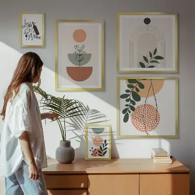 Modernes Wandbilder-Set mit stilvoller Pflanzendekoration