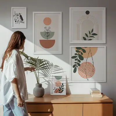 Modernes Wandbilder-Set mit stilvoller Pflanzendekoration