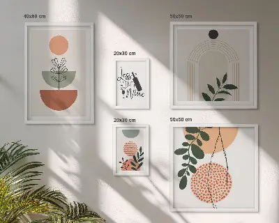 Modernes Wandbilder-Set mit stilvoller Pflanzendekoration