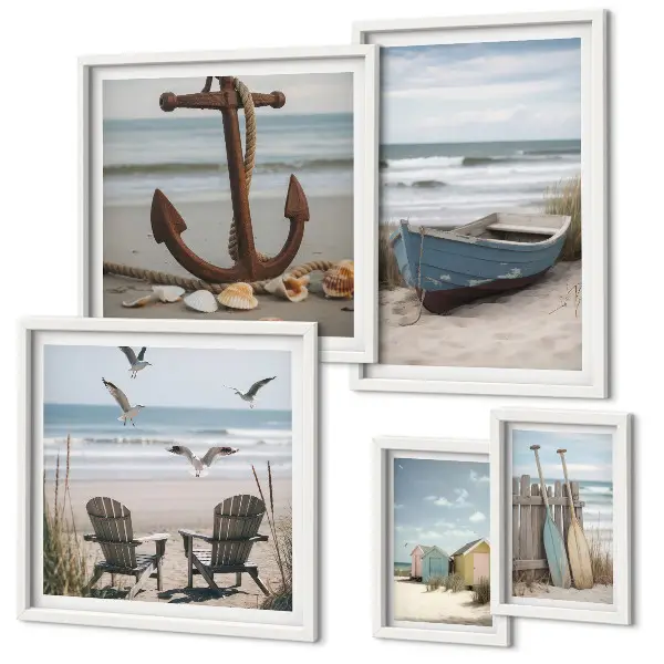 Bildergalerie-Set für die Wand mit Motiven von Küstenatmosphäre, Entspannung und Strand