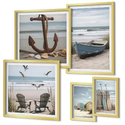 Bildergalerie-Set für die Wand mit Motiven von Küstenatmosphäre, Entspannung und Strand
