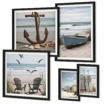 Bildergalerie-Set für die Wand mit Motiven von Küstenatmosphäre, Entspannung und Strand