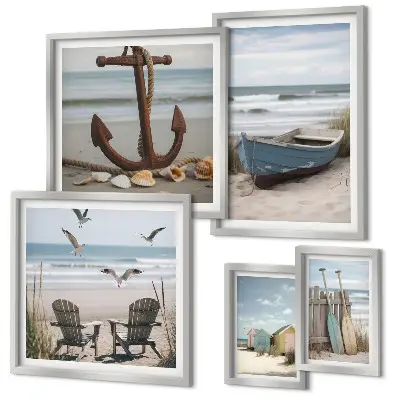Bildergalerie-Set für die Wand mit Motiven von Küstenatmosphäre, Entspannung und Strand