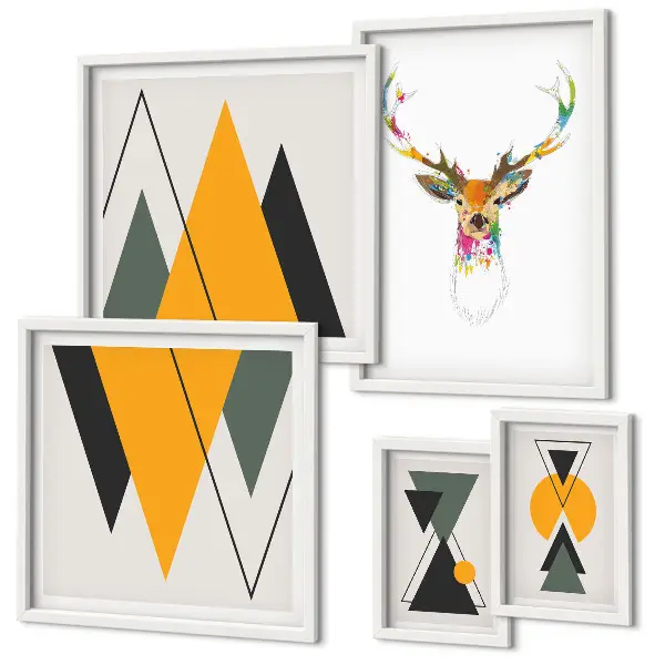Wandbilder-Set mit bunten Motiven im Boho-Stil