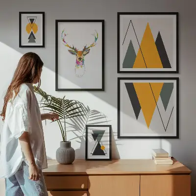 Wandbilder-Set mit bunten Motiven im Boho-Stil