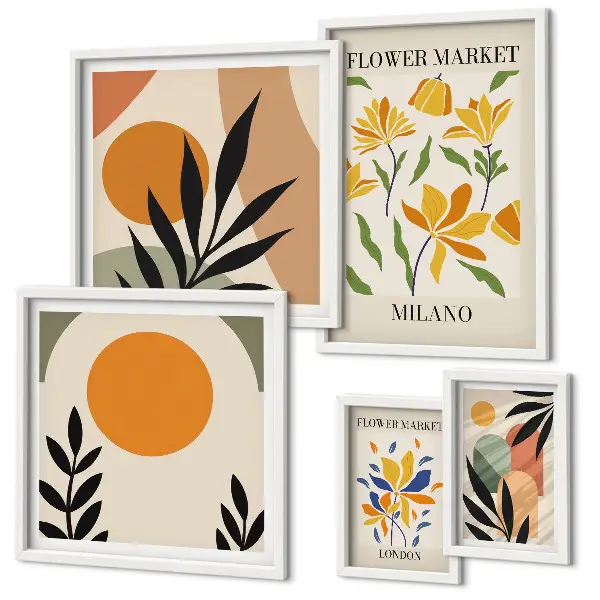 Modernes Wandbilder-Set mit abstrakten Blumen im Boho-Stil