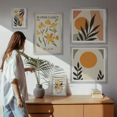 Modernes Wandbilder-Set mit abstrakten Blumen im Boho-Stil