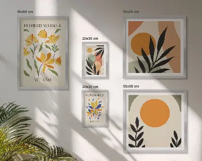 Modernes Wandbilder-Set mit abstrakten Blumen im Boho-Stil