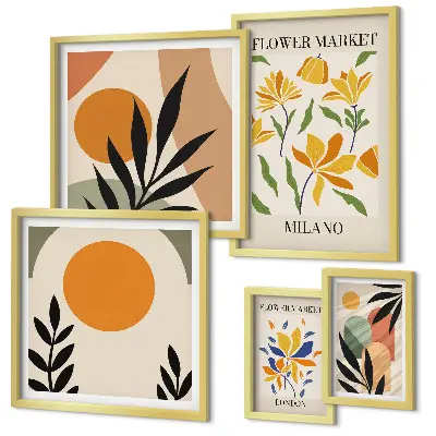 Modernes Wandbilder-Set mit abstrakten Blumen im Boho-Stil