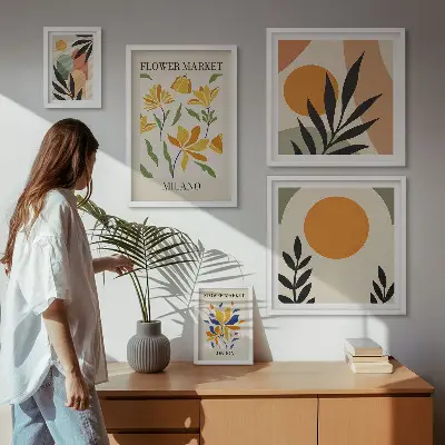 Modernes Wandbilder-Set mit abstrakten Blumen im Boho-Stil